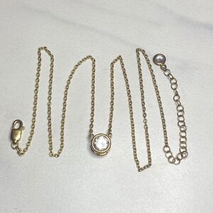 Sterling Silver 925 Gold Plated Bezel‎ Solitaire CZ Necklace Adjustable Chain